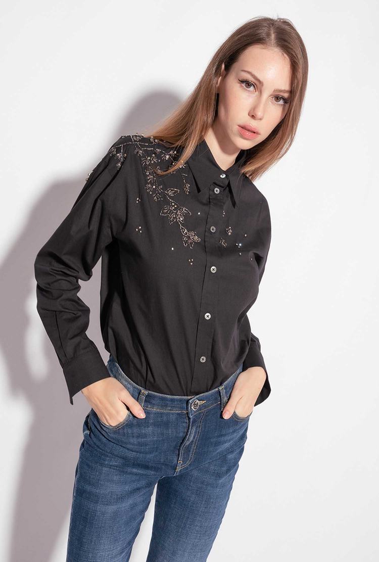 Women\'s Pinko Floral Embroidery Shirts Black | Australia-64705319