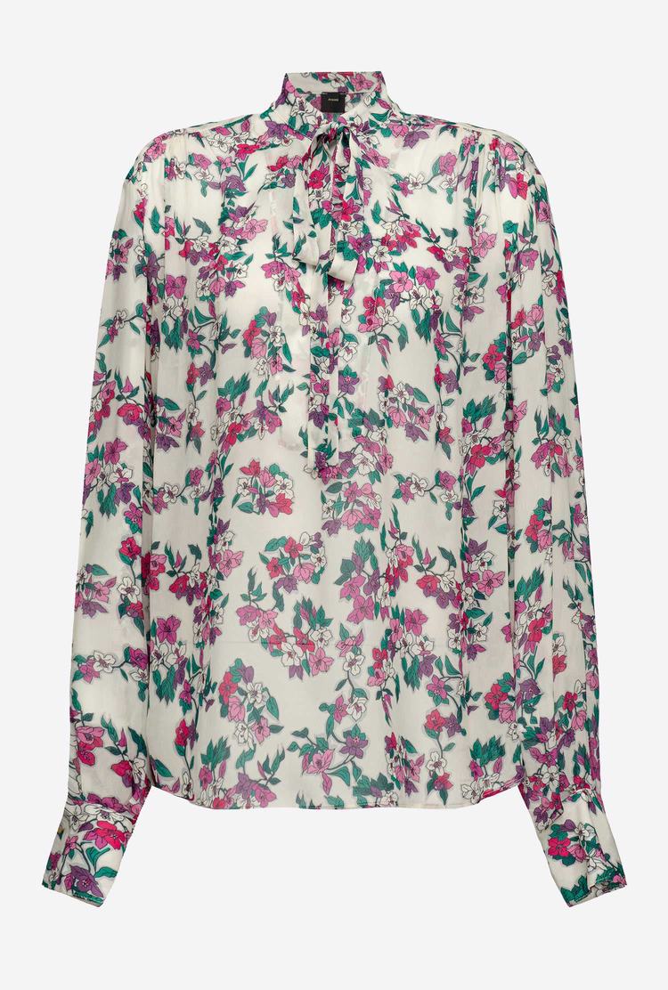 Women's Pinko Floral Georgette Shirts Multicolor White/Pink | Australia-98625439