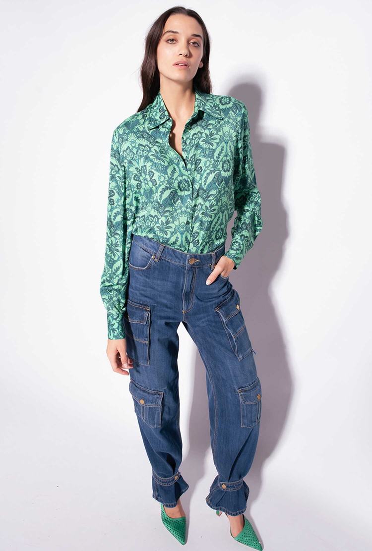 Women's Pinko Floral Jacquard Shirts Dark Green/Light Green | Australia-70961329