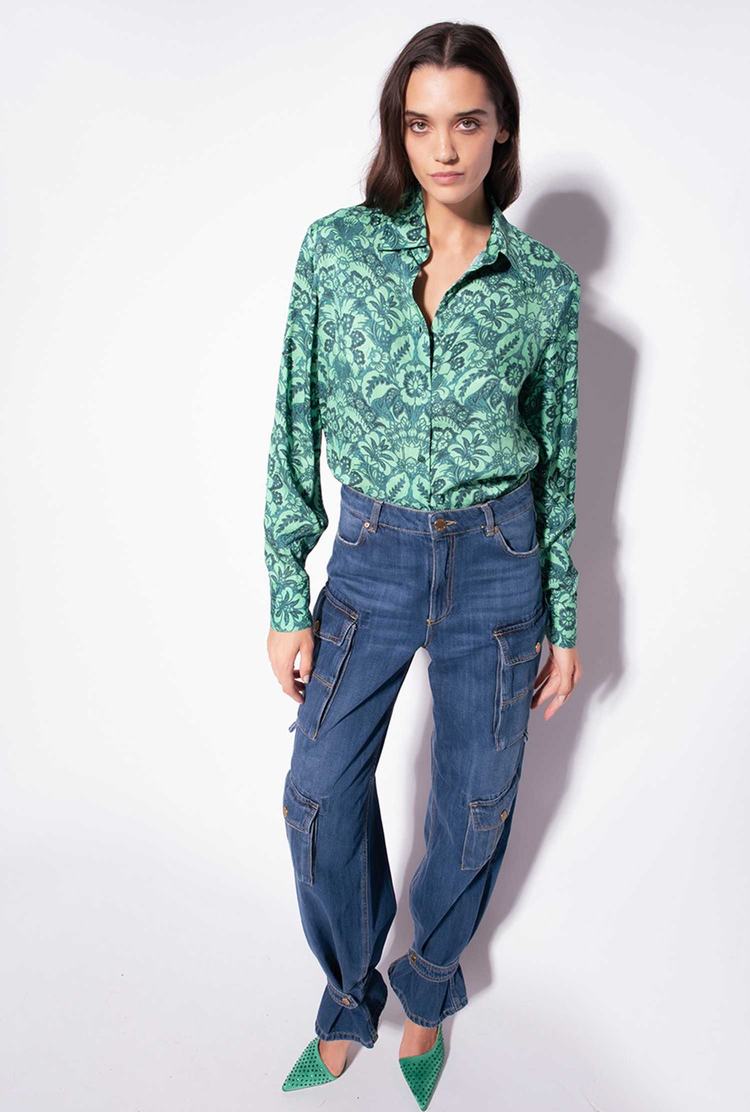 Women's Pinko Floral Jacquard Shirts Dark Green/Light Green | Australia-70961329