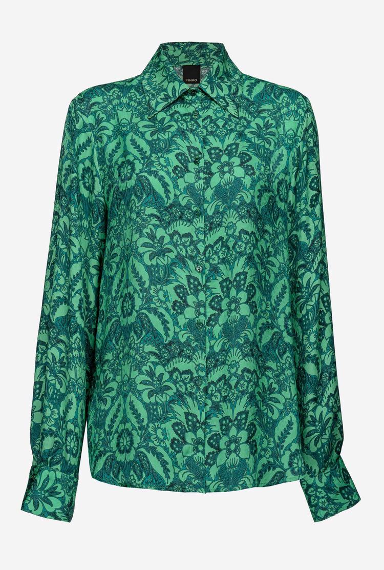 Women's Pinko Floral Jacquard Shirts Dark Green/Light Green | Australia-70961329