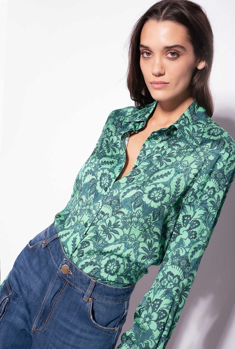 Women\'s Pinko Floral Jacquard Shirts Dark Green/Light Green | Australia-70961329