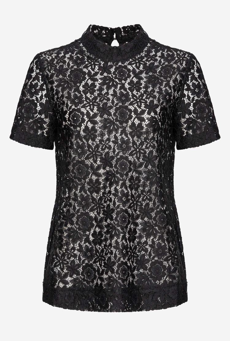 Women's Pinko Floral Lace T Shirts Black | Australia-87249319