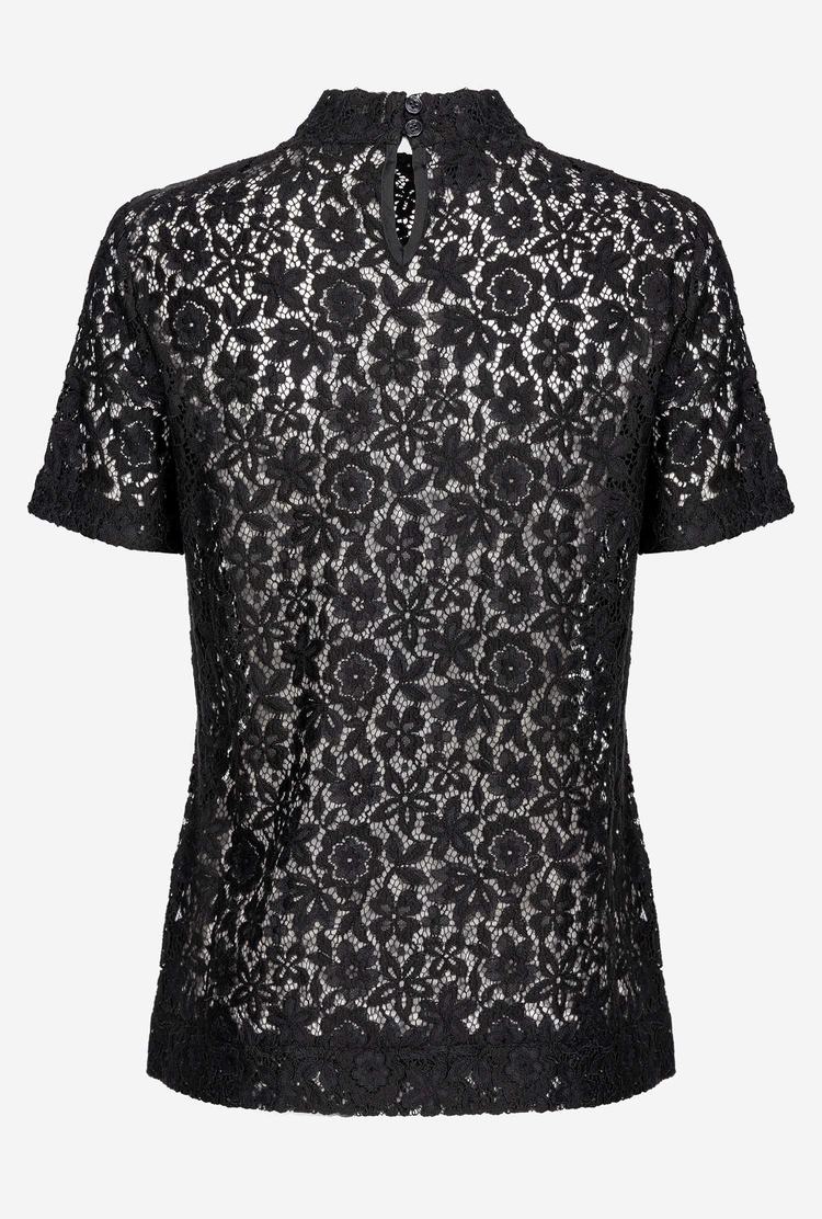 Women's Pinko Floral Lace T Shirts Black | Australia-87249319