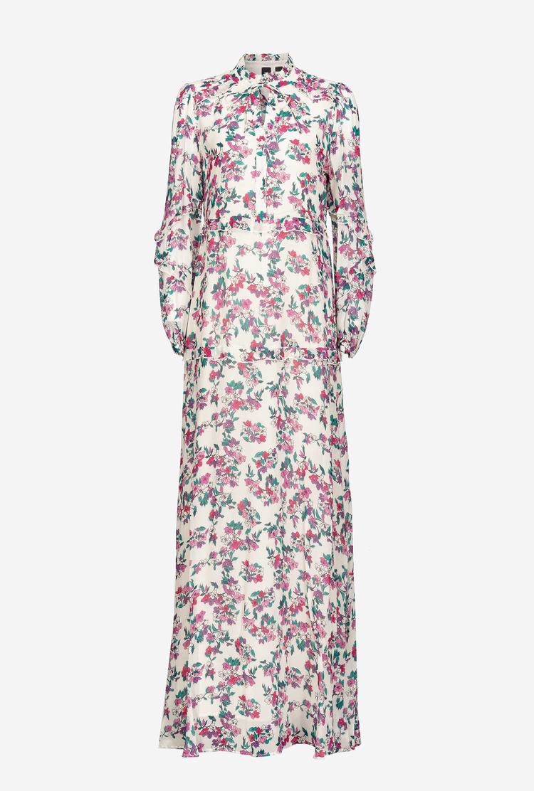 Women's Pinko Floral Maxi Dress Multicolor White/Pink | Australia-38740519