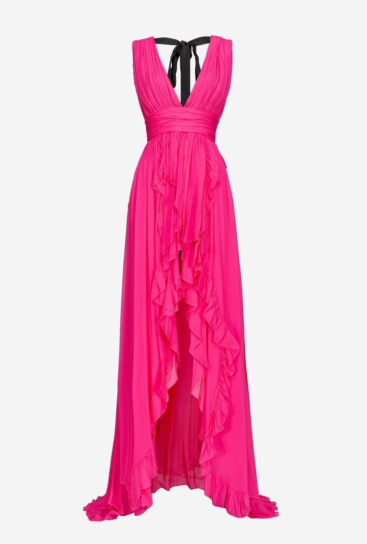 Women's Pinko Frills Dress Fuchsia | Australia-16740389