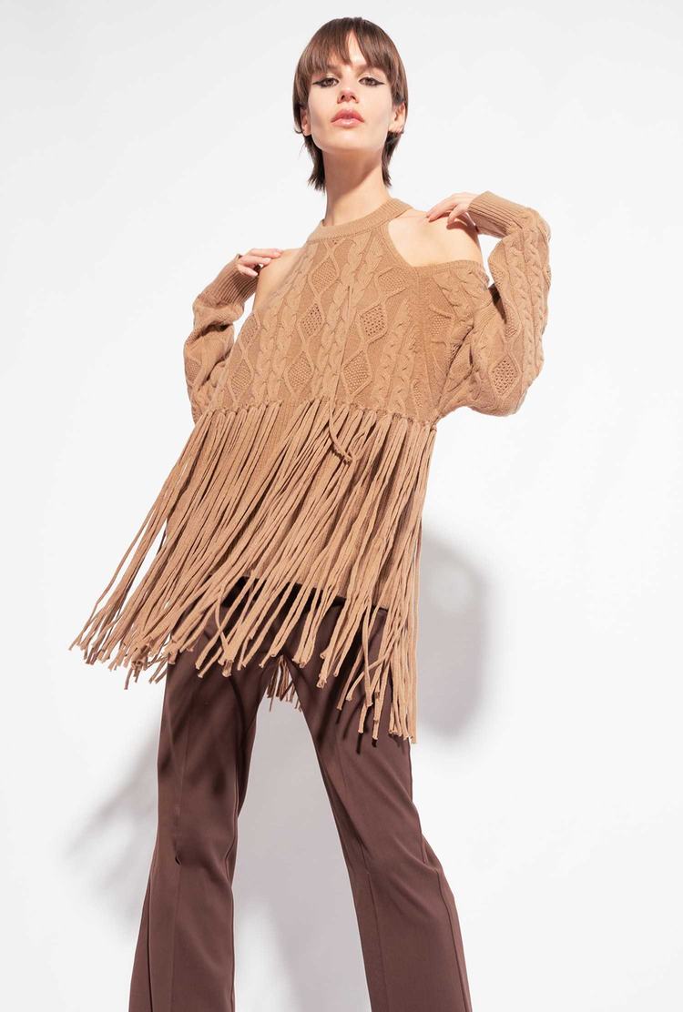 Women's Pinko Fringing Pullover Brown Beige | Australia-98152469