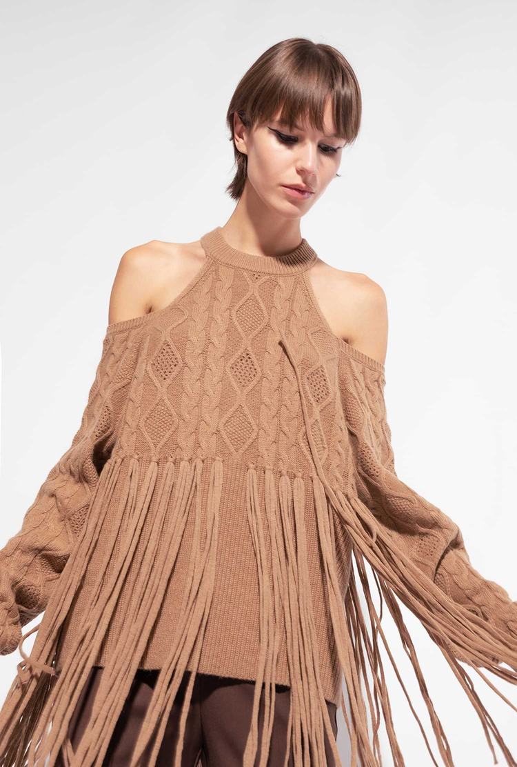 Women's Pinko Fringing Pullover Brown Beige | Australia-98152469