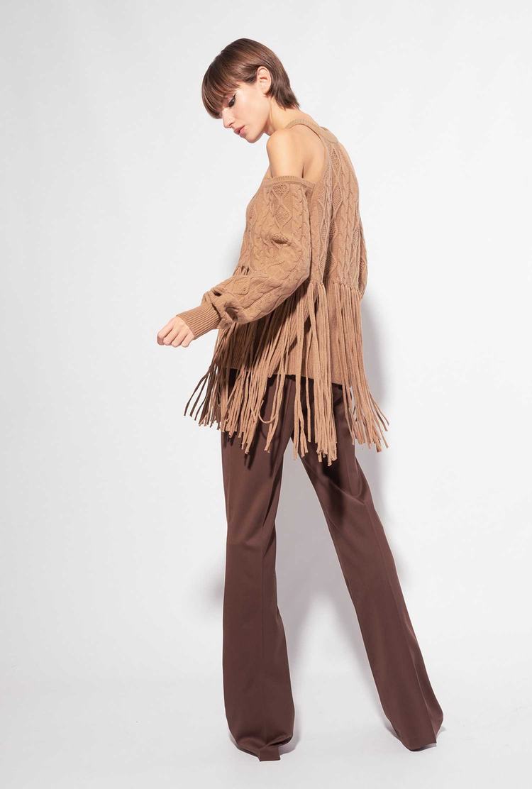 Women's Pinko Fringing Pullover Brown Beige | Australia-98152469