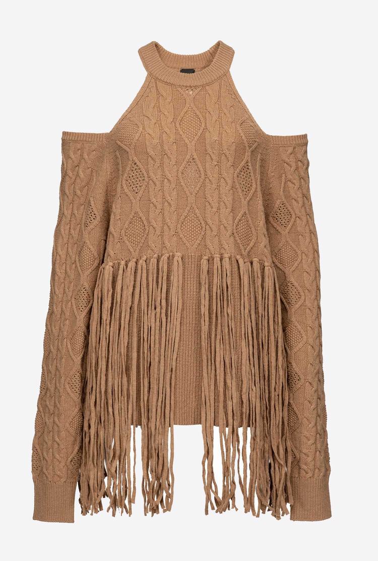 Women's Pinko Fringing Pullover Brown Beige | Australia-98152469