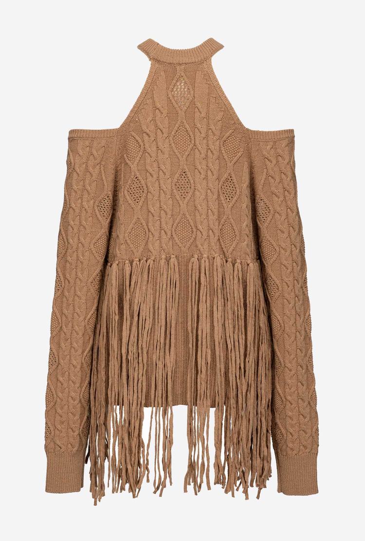 Women's Pinko Fringing Pullover Brown Beige | Australia-98152469