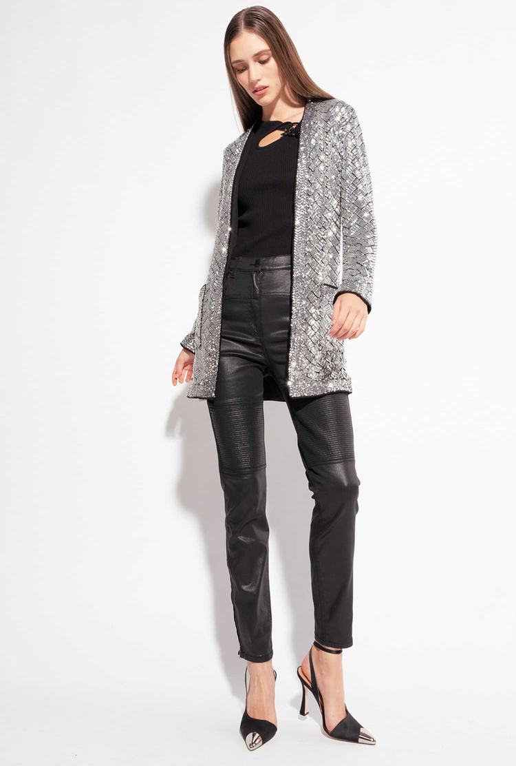 Women's Pinko Fully Sequinned Jackets Metal Silver | Australia-39562109