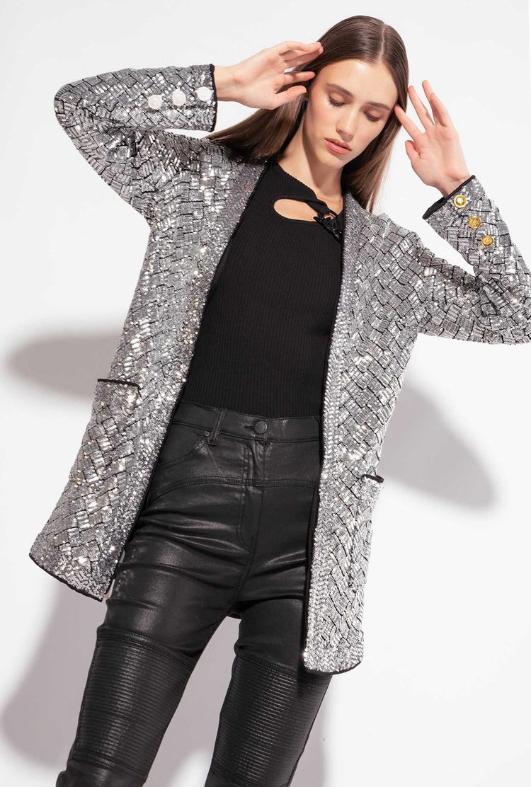 Women's Pinko Fully Sequinned Jackets Metal Silver | Australia-39562109