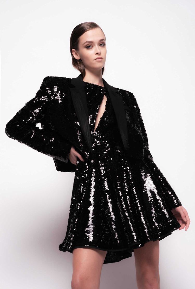 Women's Pinko Fully Sequinned Spencer Jackets Black | Australia-64753829