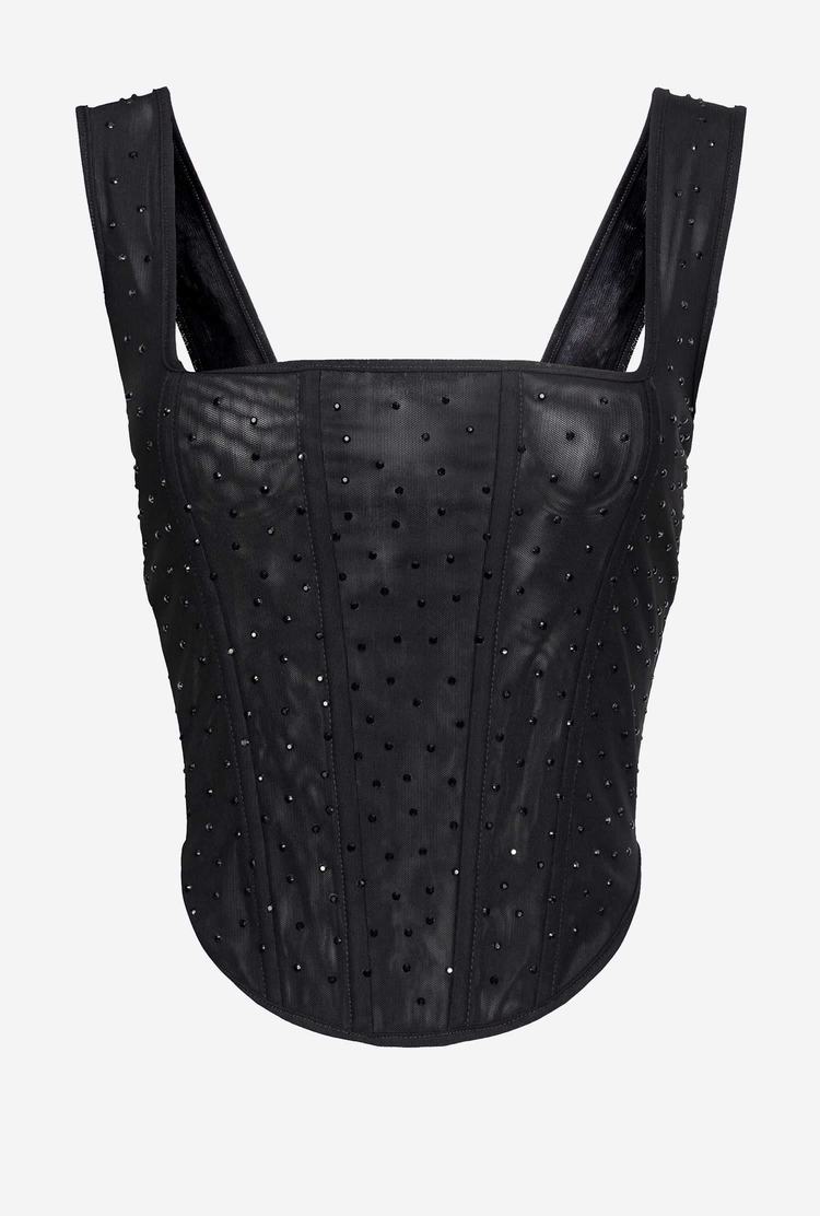 Women's Pinko Galleria Full-rhinestone Corset Tanks Black | Australia-90357819