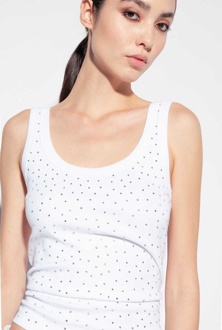 Women's Pinko Galleria Full-rhinestone Tanks White | Australia-51946079