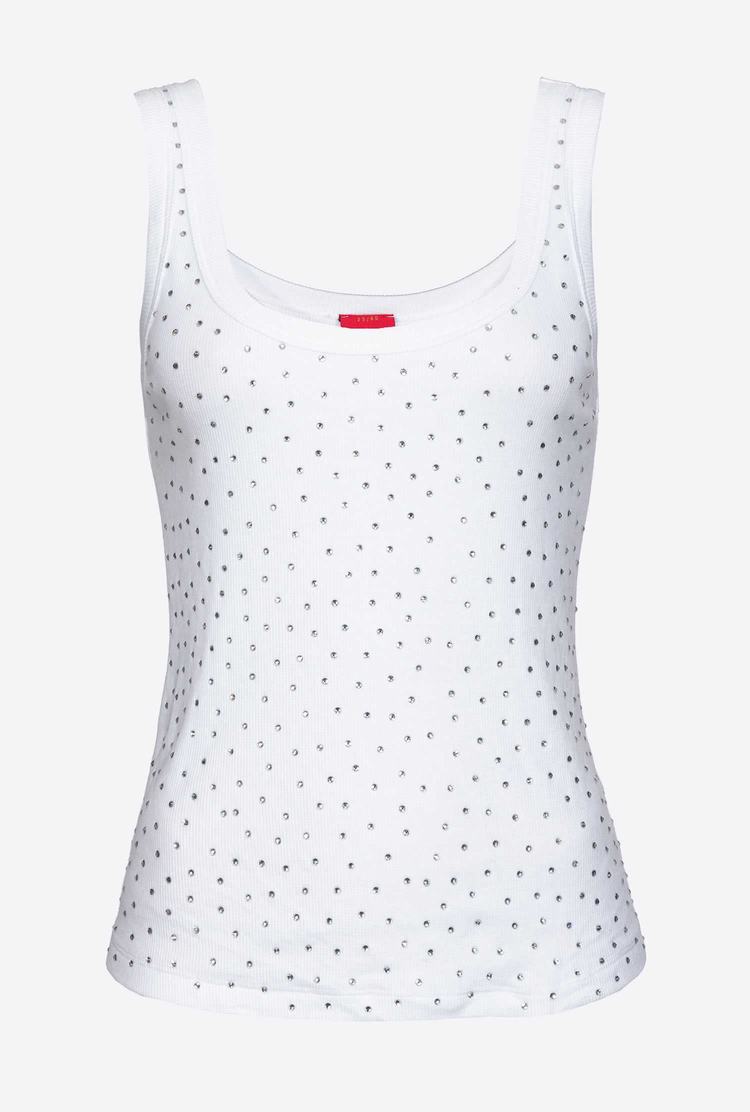 Women's Pinko Galleria Full-rhinestone Tanks White | Australia-51946079