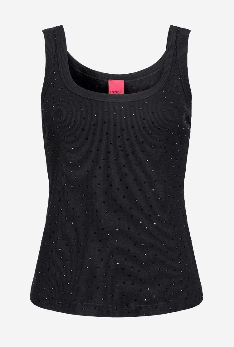 Women's Pinko Galleria Full-rhinestone Tanks Black | Australia-80962419