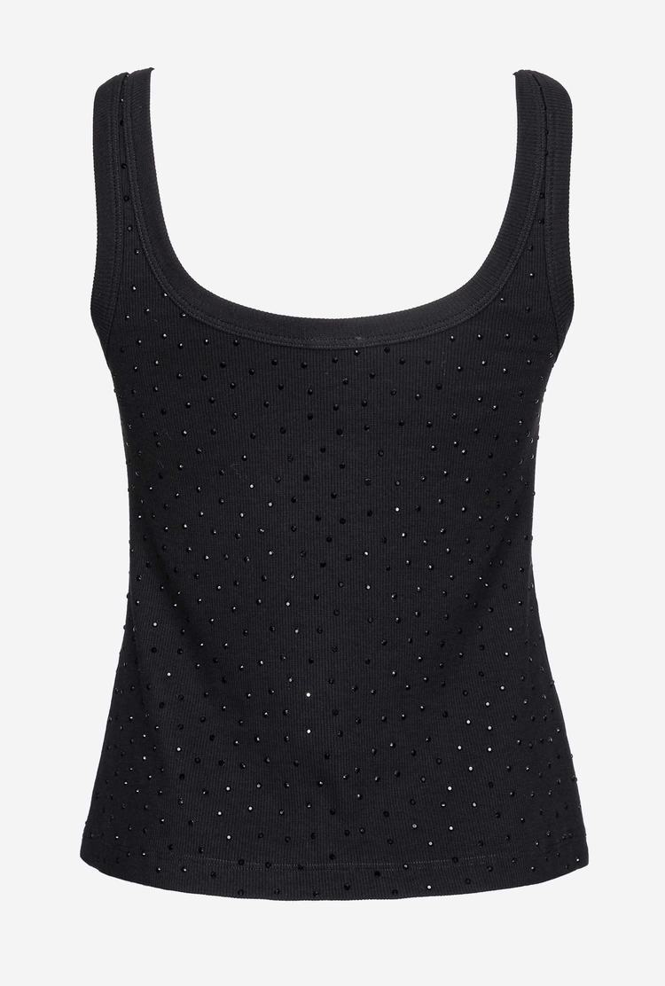 Women's Pinko Galleria Full-rhinestone Tanks Black | Australia-80962419