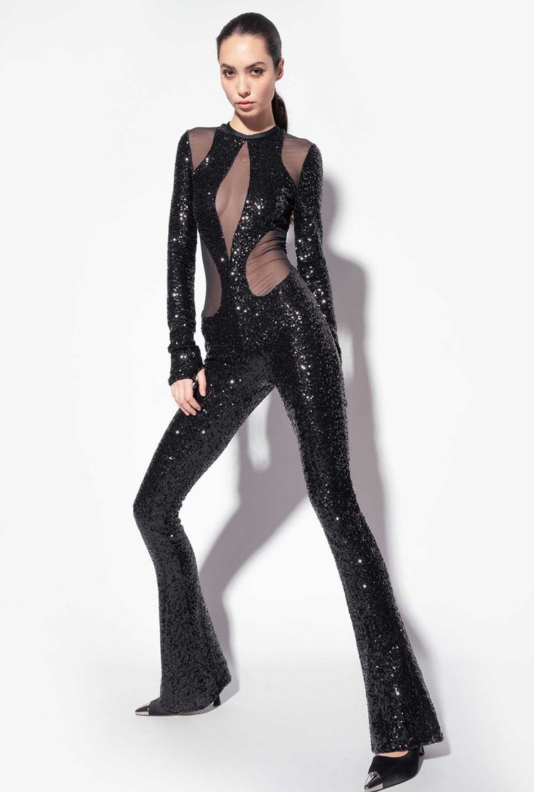 Women's Pinko Galleria Full-sequin And Tulle Catsuit Dress Black | Australia-58239719