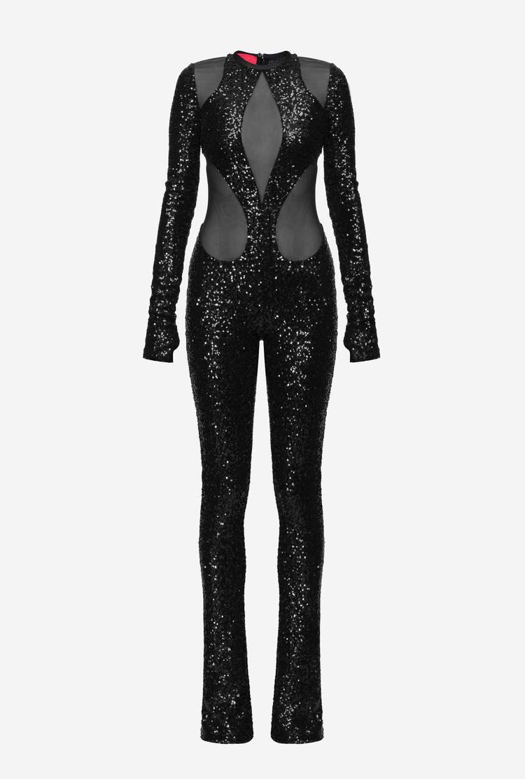 Women's Pinko Galleria Full-sequin And Tulle Catsuit Dress Black | Australia-58239719