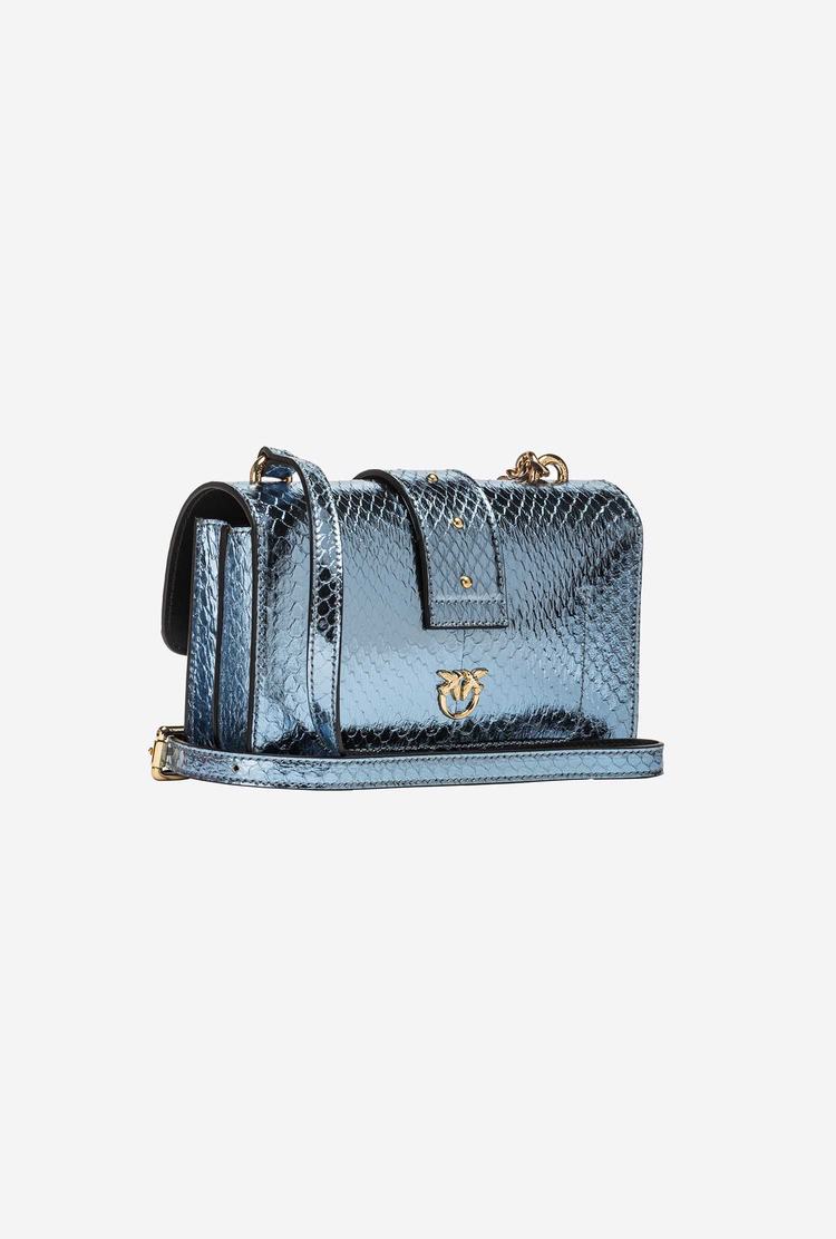 Women's Pinko Galleria Laminated Reptile Mini Love Bag One Crossbody Bags Light Blue Gold | Australia-43928069