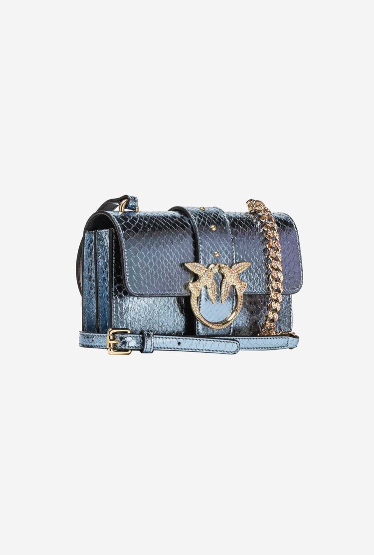 Women's Pinko Galleria Laminated Reptile Mini Love Bag One Crossbody Bags Light Blue Gold | Australia-43928069