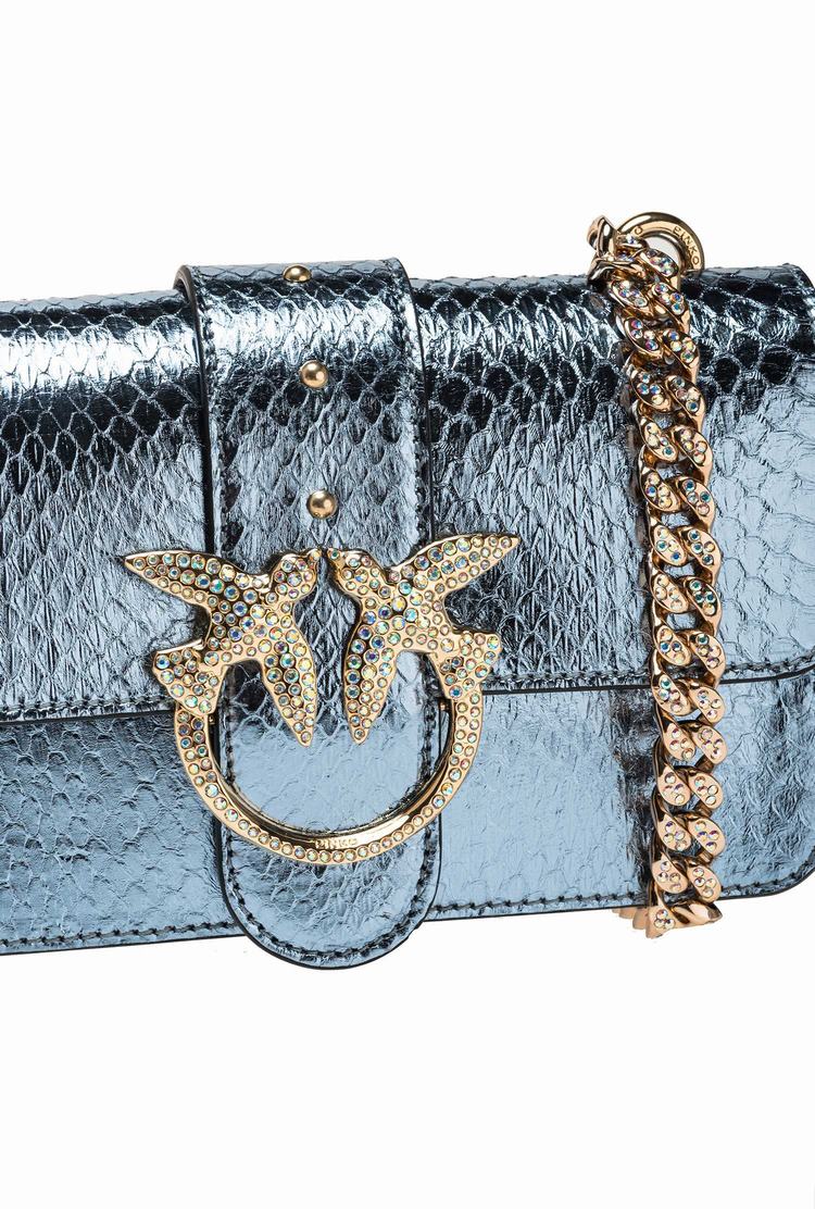 Women's Pinko Galleria Laminated Reptile Mini Love Bag One Crossbody Bags Light Blue Gold | Australia-43928069