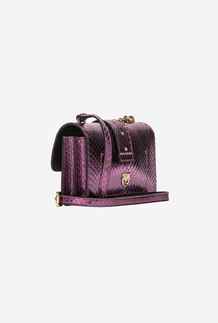 Women's Pinko Galleria Laminated Reptile Mini Love Bag One Crossbody Bags Purple Gold | Australia-56719209