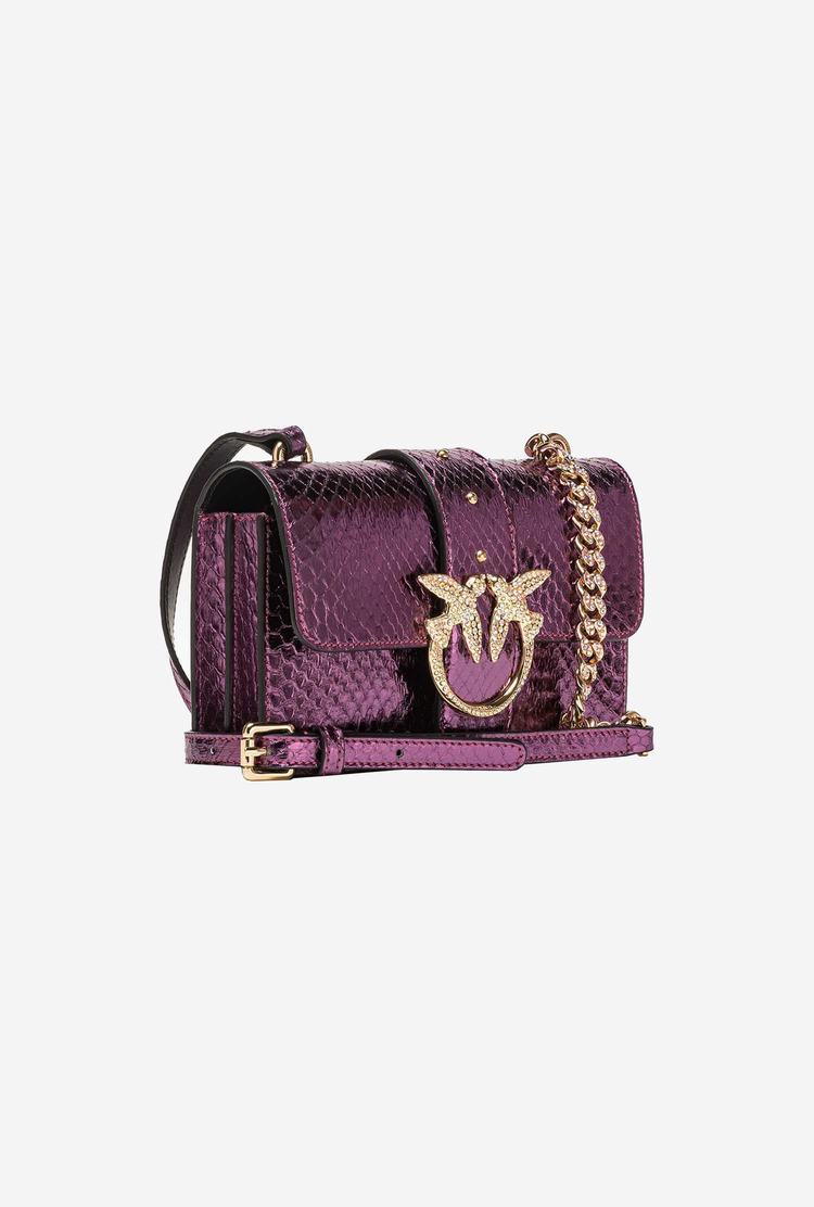 Women's Pinko Galleria Laminated Reptile Mini Love Bag One Crossbody Bags Purple Gold | Australia-56719209