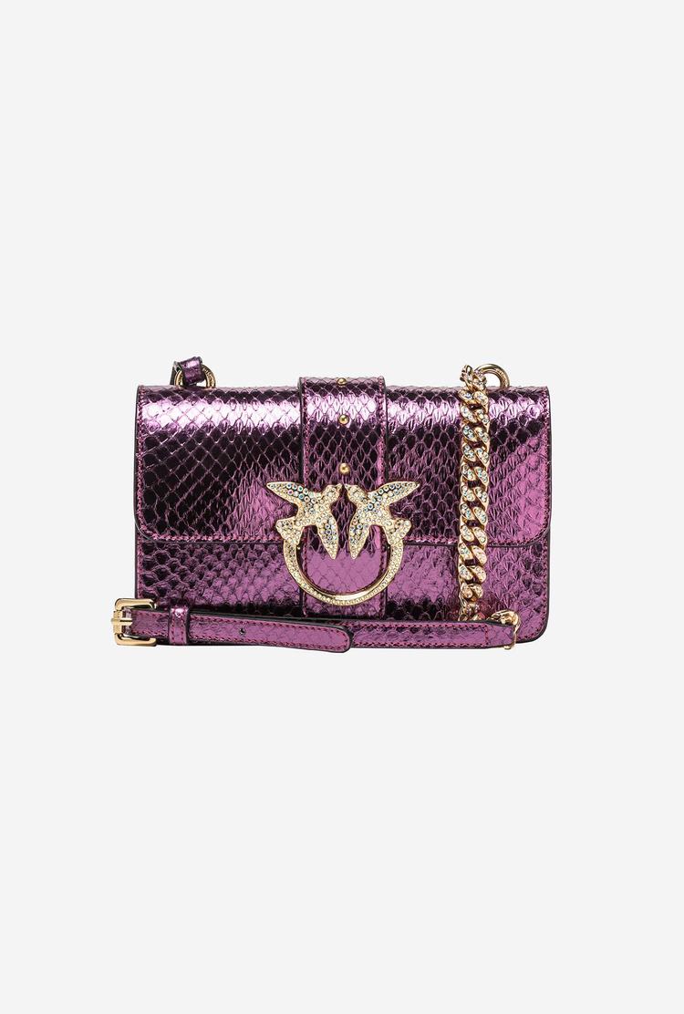 Women\'s Pinko Galleria Laminated Reptile Mini Love Bag One Crossbody Bags Purple Gold | Australia-56719209