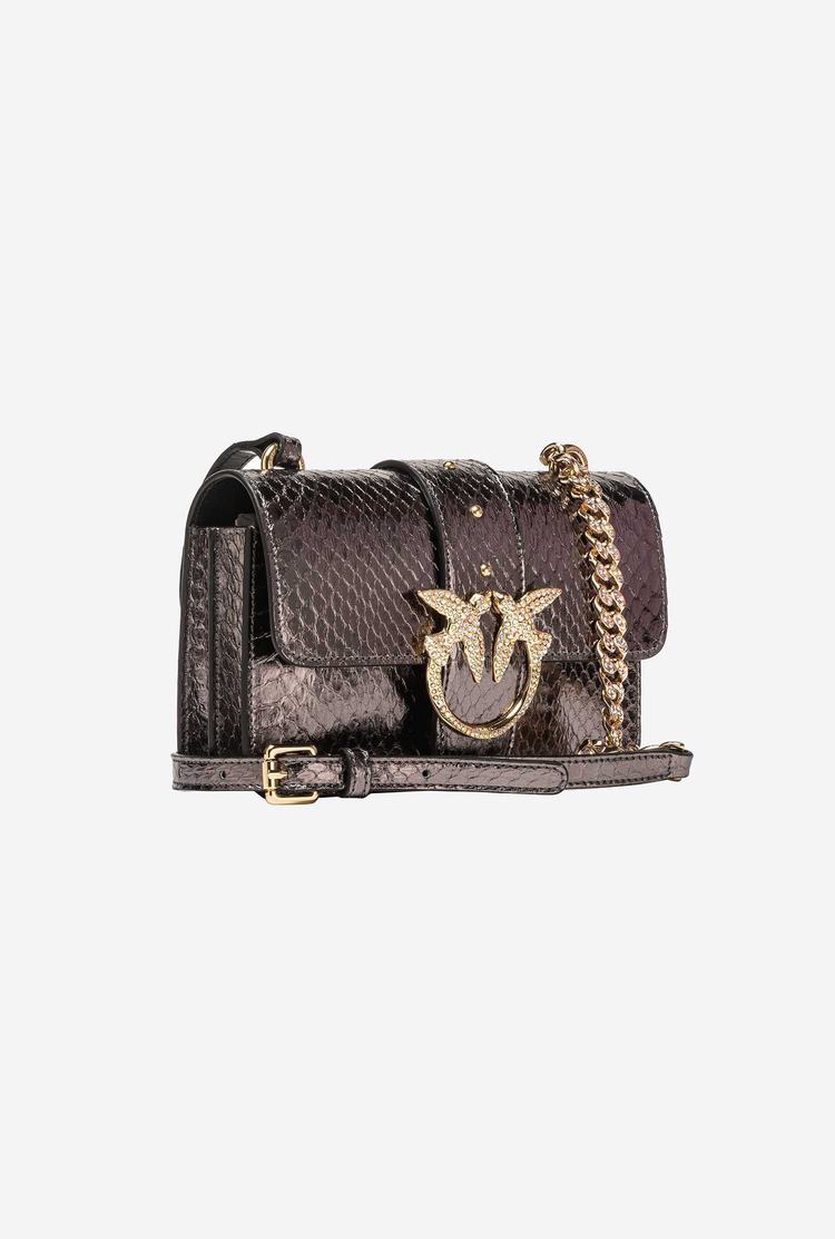 Women's Pinko Galleria Laminated Reptile Mini Love Bag One Crossbody Bags Grey Gold | Australia-69452319