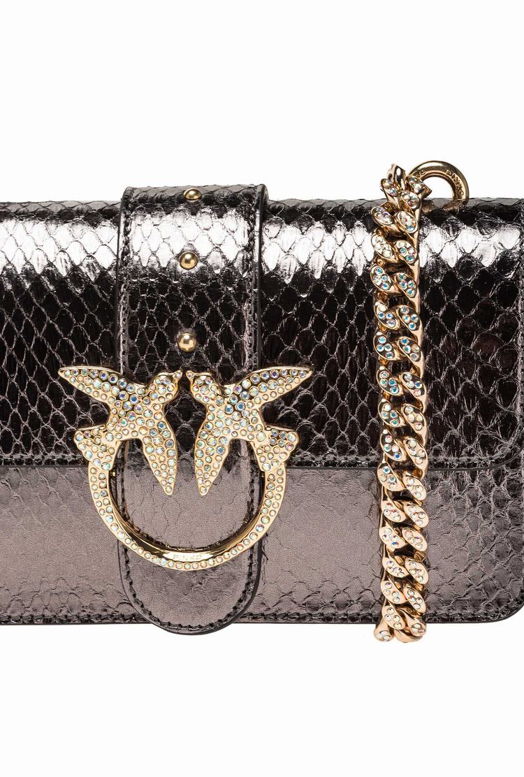 Women's Pinko Galleria Laminated Reptile Mini Love Bag One Crossbody Bags Grey Gold | Australia-69452319