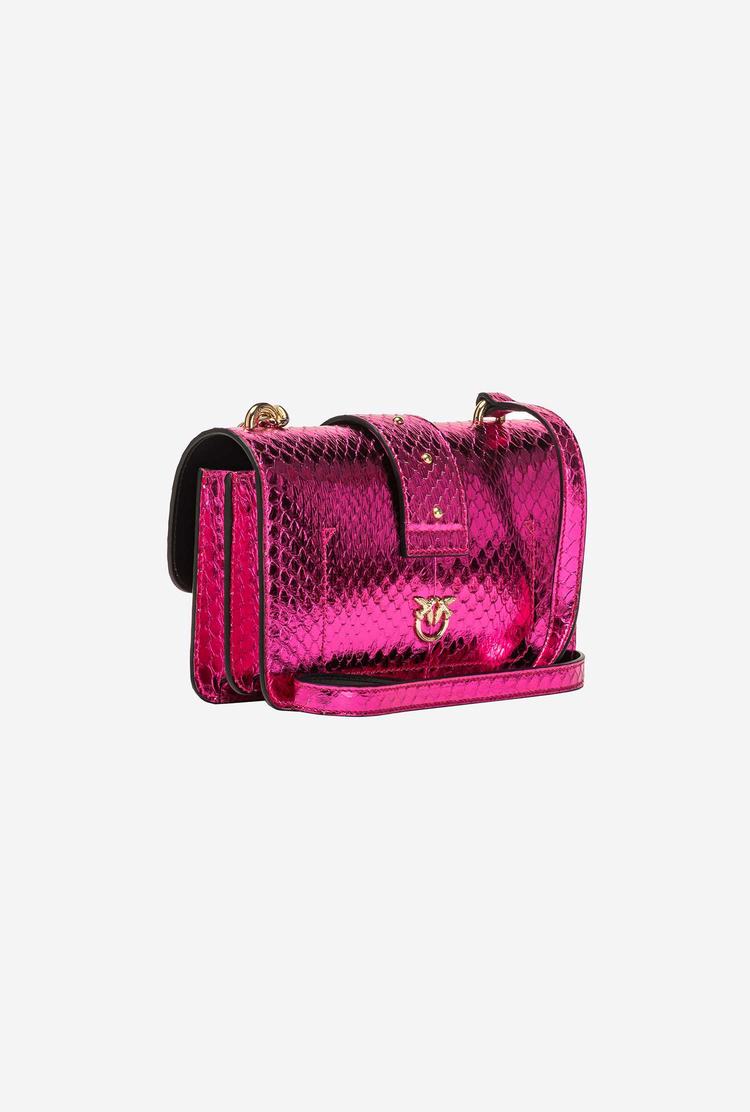 Women's Pinko Galleria Laminated Reptile Mini Love Bag One Crossbody Bags Fuchsia Gold | Australia-75493269