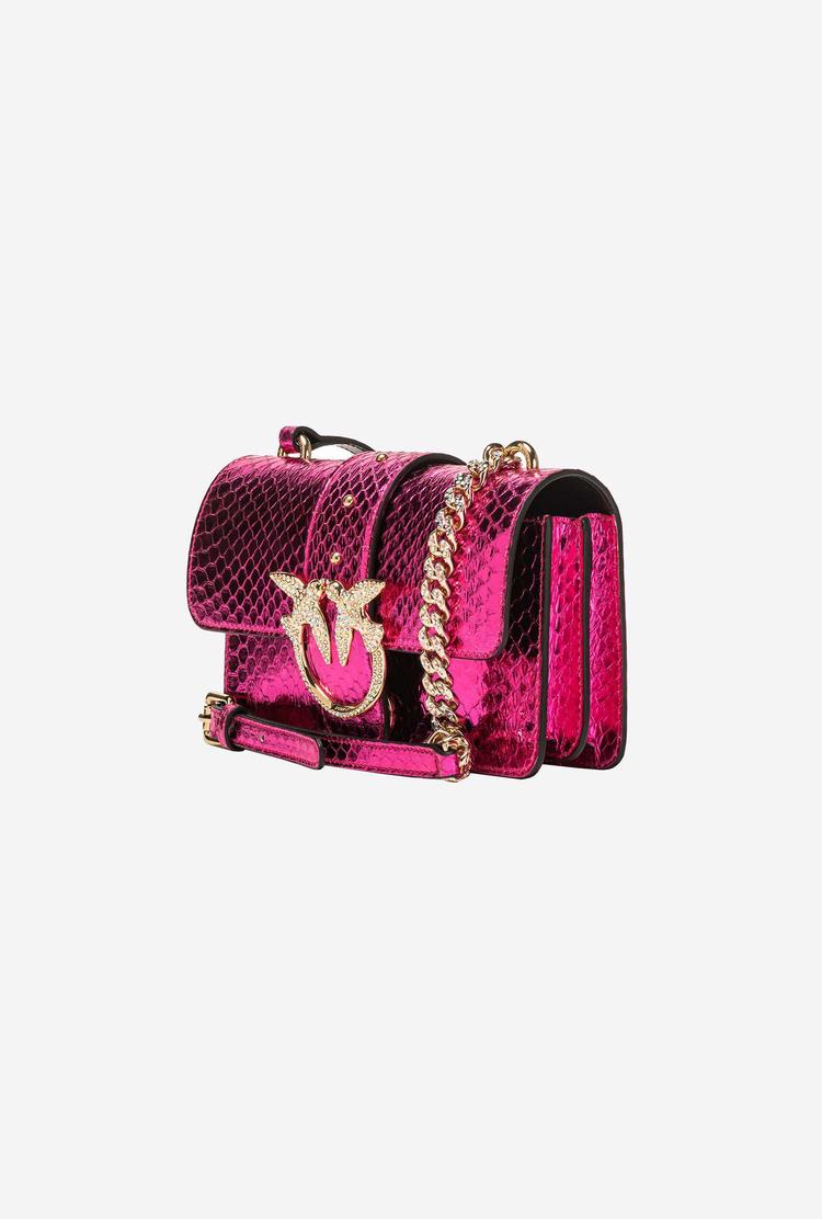 Women's Pinko Galleria Laminated Reptile Mini Love Bag One Crossbody Bags Fuchsia Gold | Australia-75493269