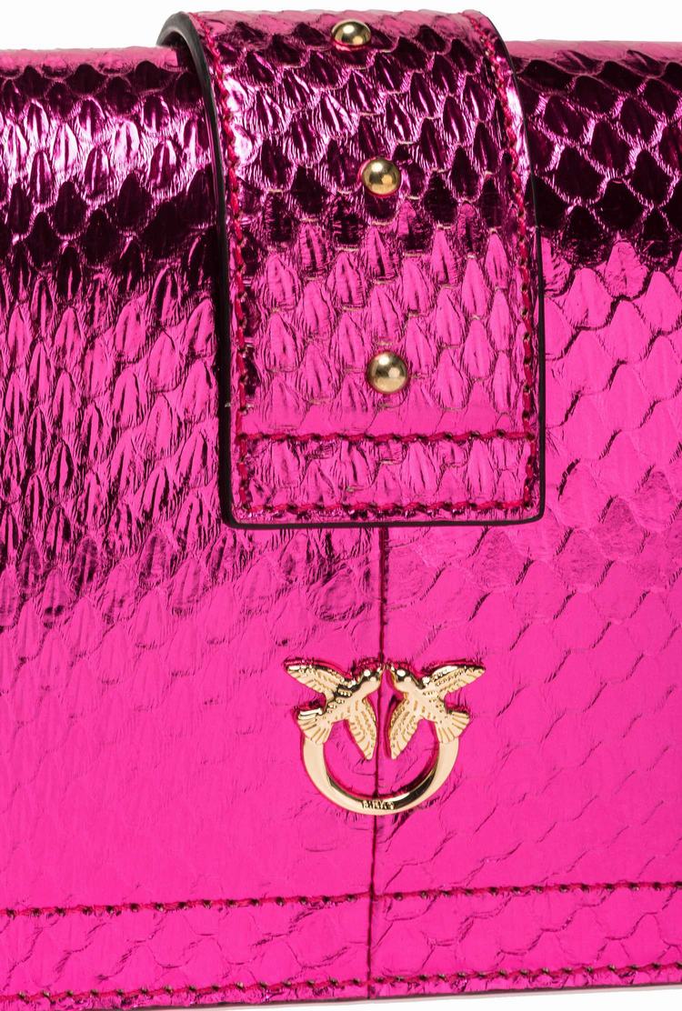 Women's Pinko Galleria Laminated Reptile Mini Love Bag One Crossbody Bags Fuchsia Gold | Australia-75493269