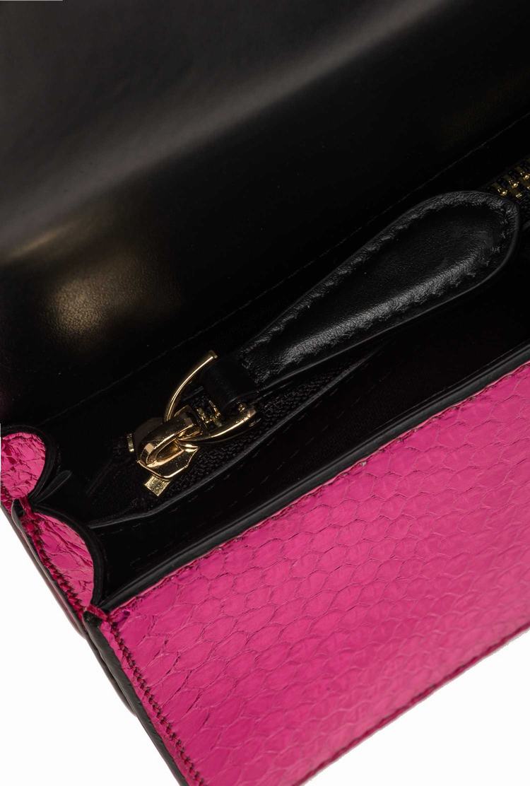 Women's Pinko Galleria Laminated Reptile Mini Love Bag One Crossbody Bags Fuchsia Gold | Australia-75493269