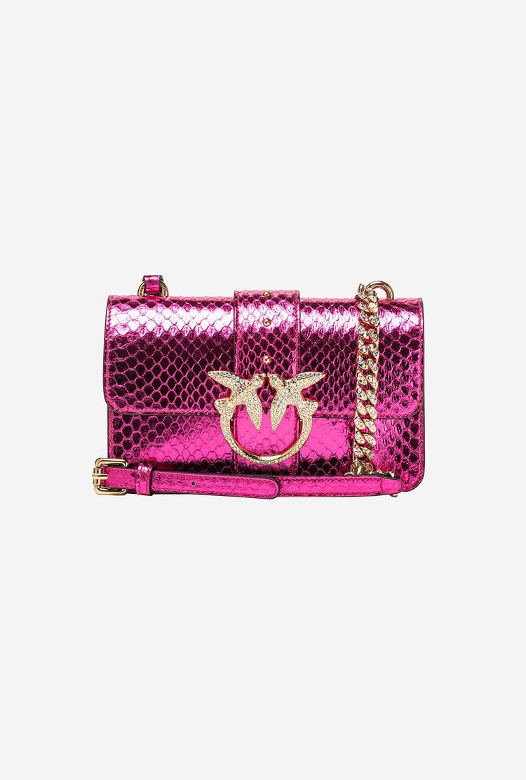 Women\'s Pinko Galleria Laminated Reptile Mini Love Bag One Crossbody Bags Fuchsia Gold | Australia-75493269