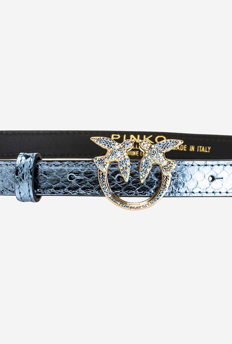 Women's Pinko Galleria Thin Laminated Reptile Skin Belts Light Blue Gold | Australia-87436019