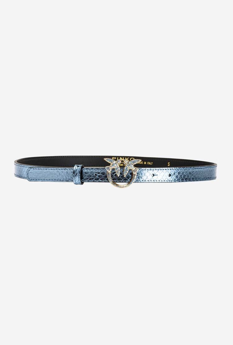 Women\'s Pinko Galleria Thin Laminated Reptile Skin Belts Light Blue Gold | Australia-87436019