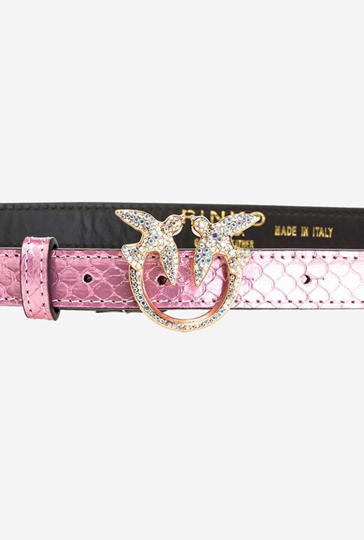 Women's Pinko Galleria Thin Laminated Reptile Skin Belts Pink Gold | Australia-98351649