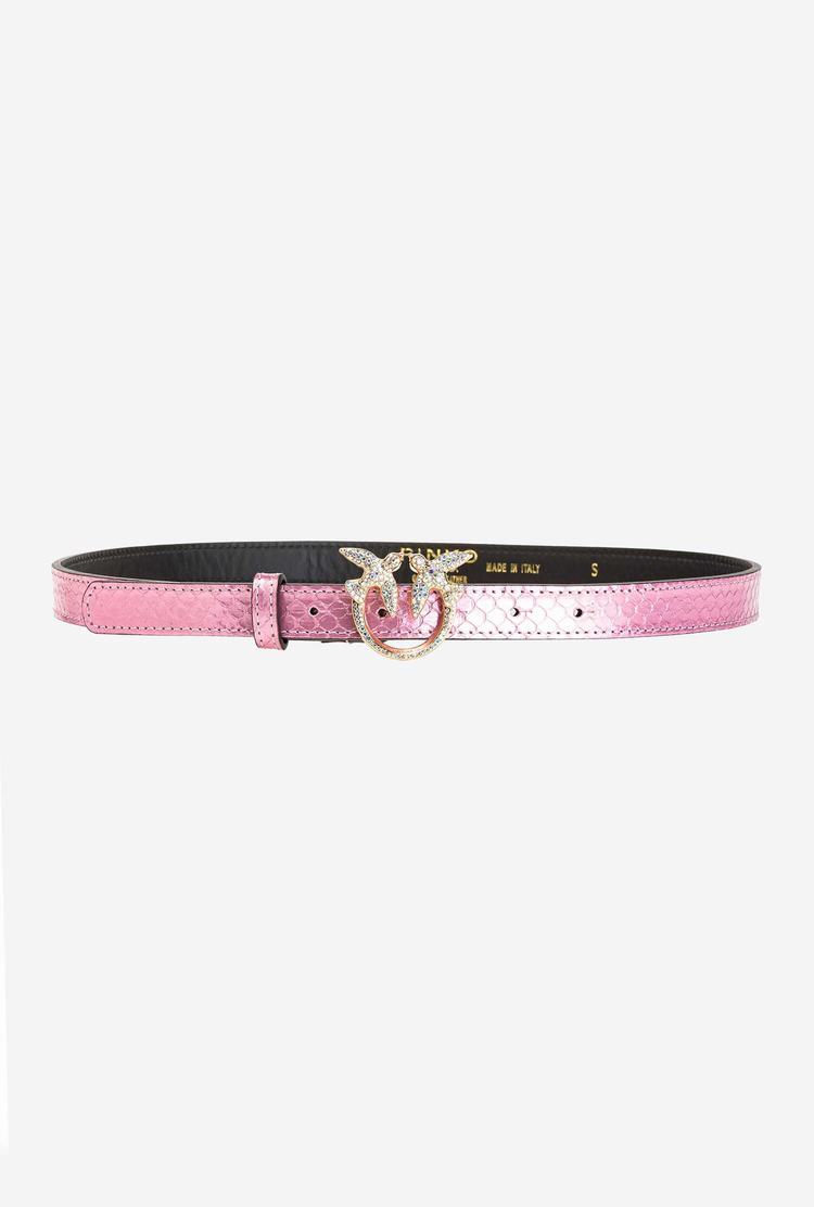 Women\'s Pinko Galleria Thin Laminated Reptile Skin Belts Pink Gold | Australia-98351649