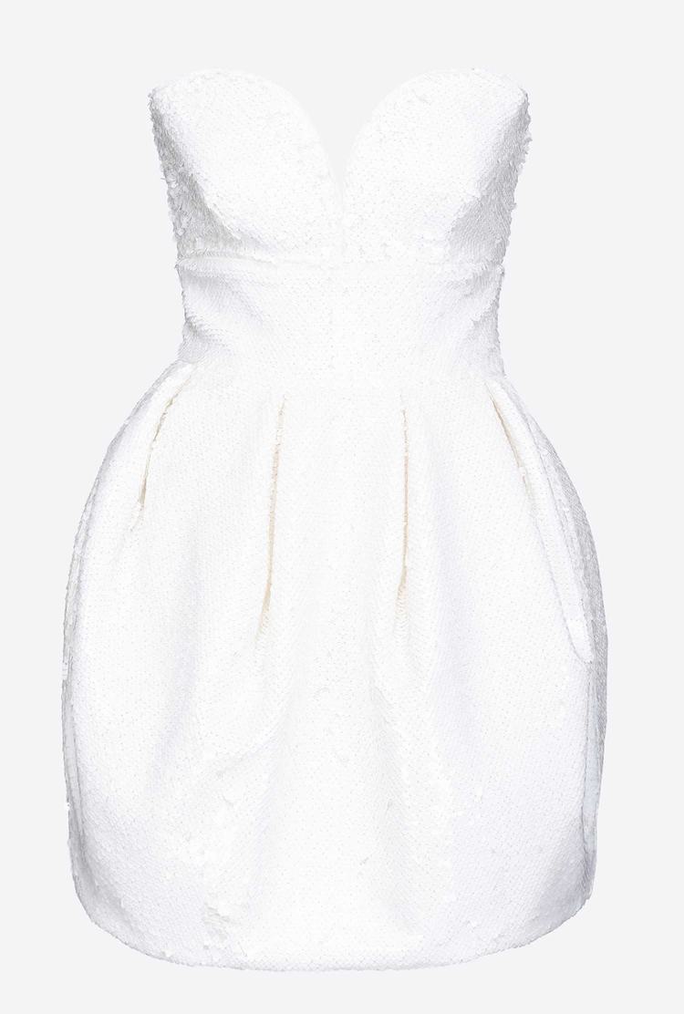 Women's Pinko Galleria White Full-sequin Mini Balloon Dress White | Australia-28165499