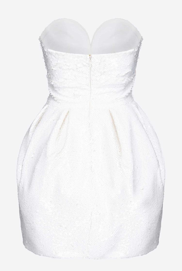 Women's Pinko Galleria White Full-sequin Mini Balloon Dress White | Australia-28165499