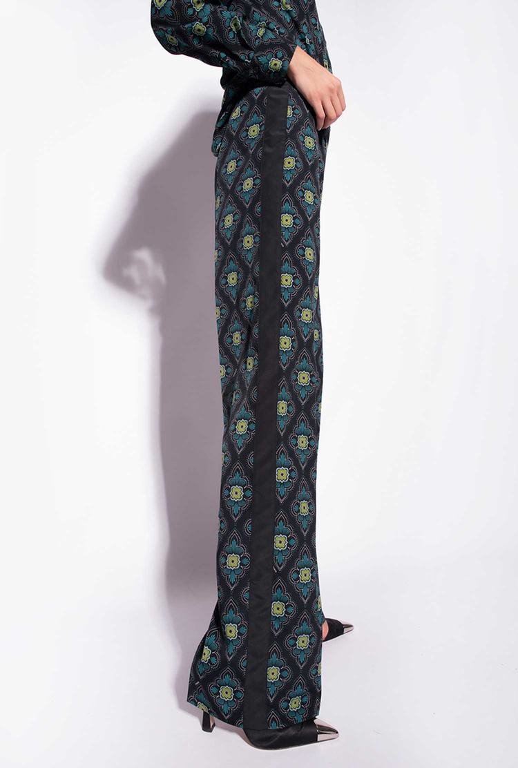 Women's Pinko Geometric Floral Pants Multicolor Black/Green | Australia-26489079