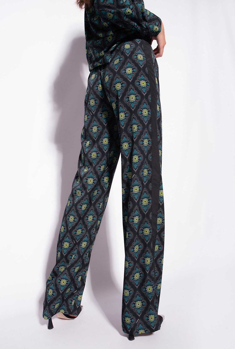 Women's Pinko Geometric Floral Pants Multicolor Black/Green | Australia-26489079