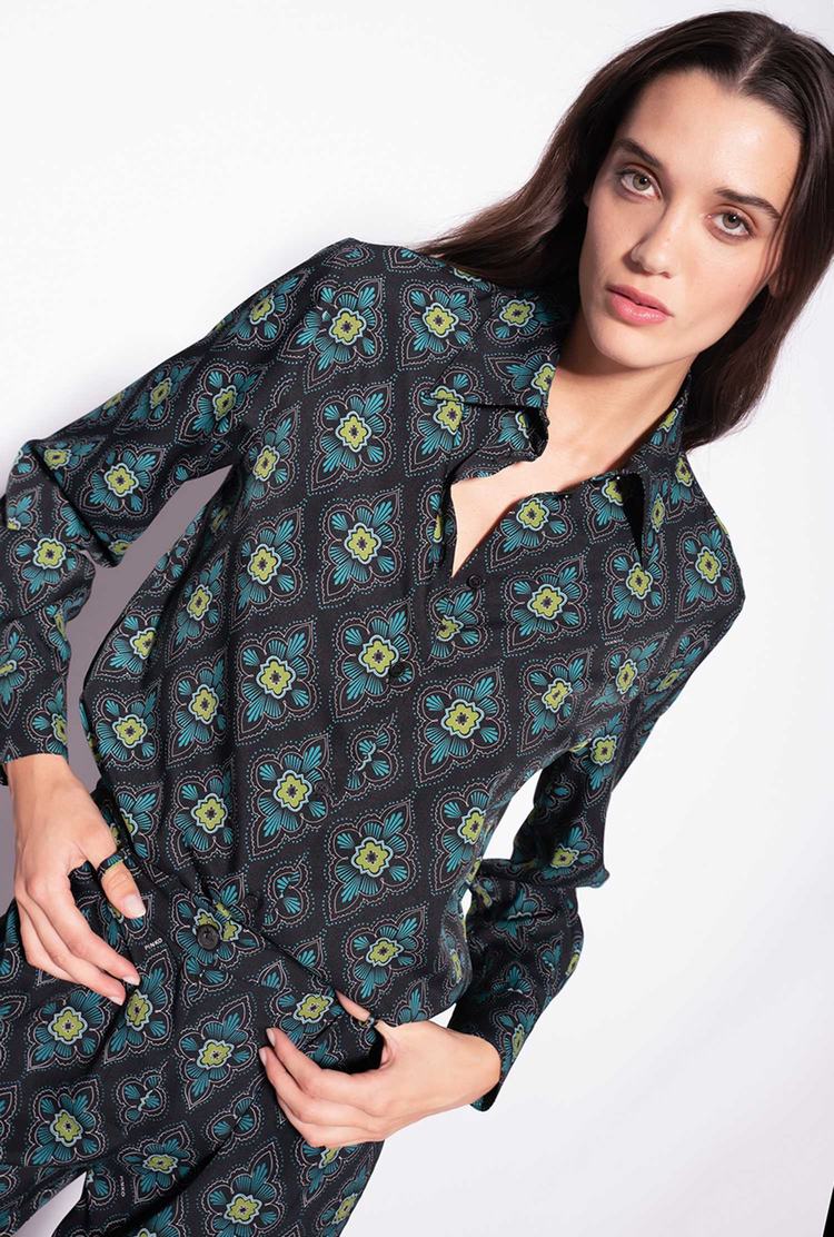 Women's Pinko Geometric Floral Shirts Multicolor Black/Green | Australia-95736419