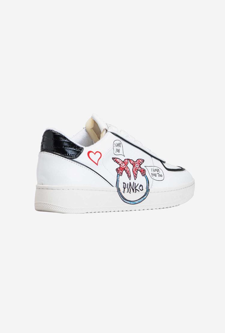 Women's Pinko Graffiti Detail Sneakers White/Red/Black | Australia-46031579