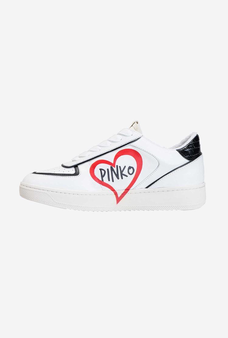 Women's Pinko Graffiti Detail Sneakers White/Red/Black | Australia-46031579