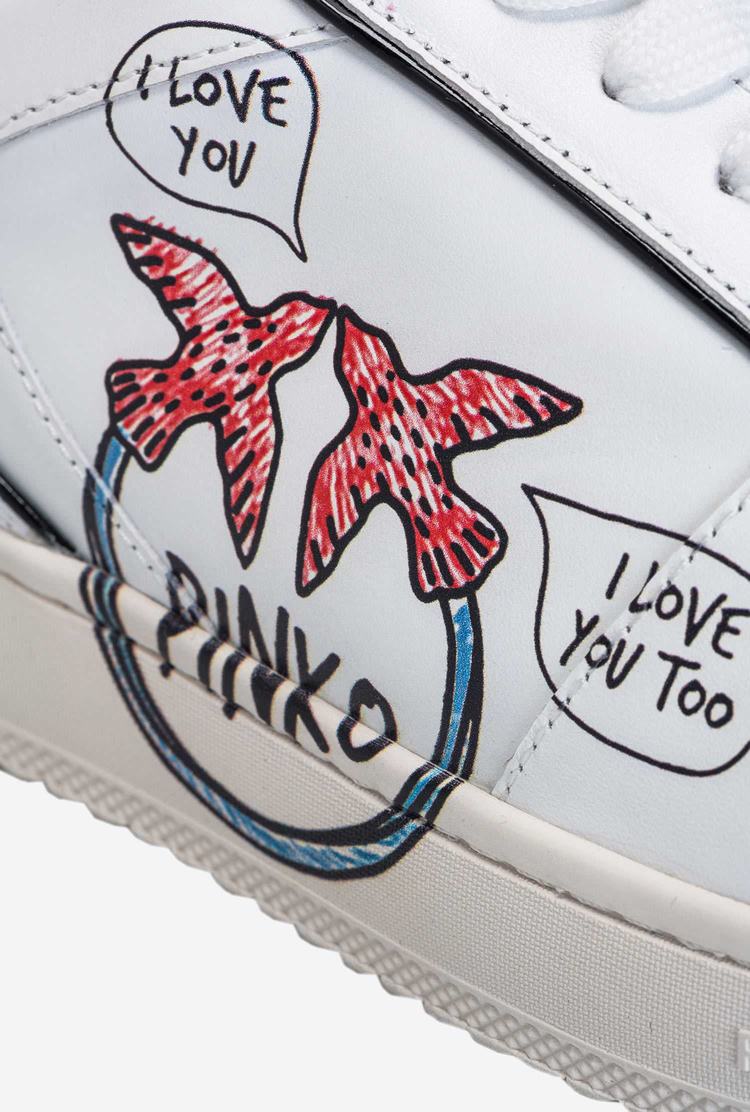 Women's Pinko Graffiti Detail Sneakers White/Red/Black | Australia-46031579